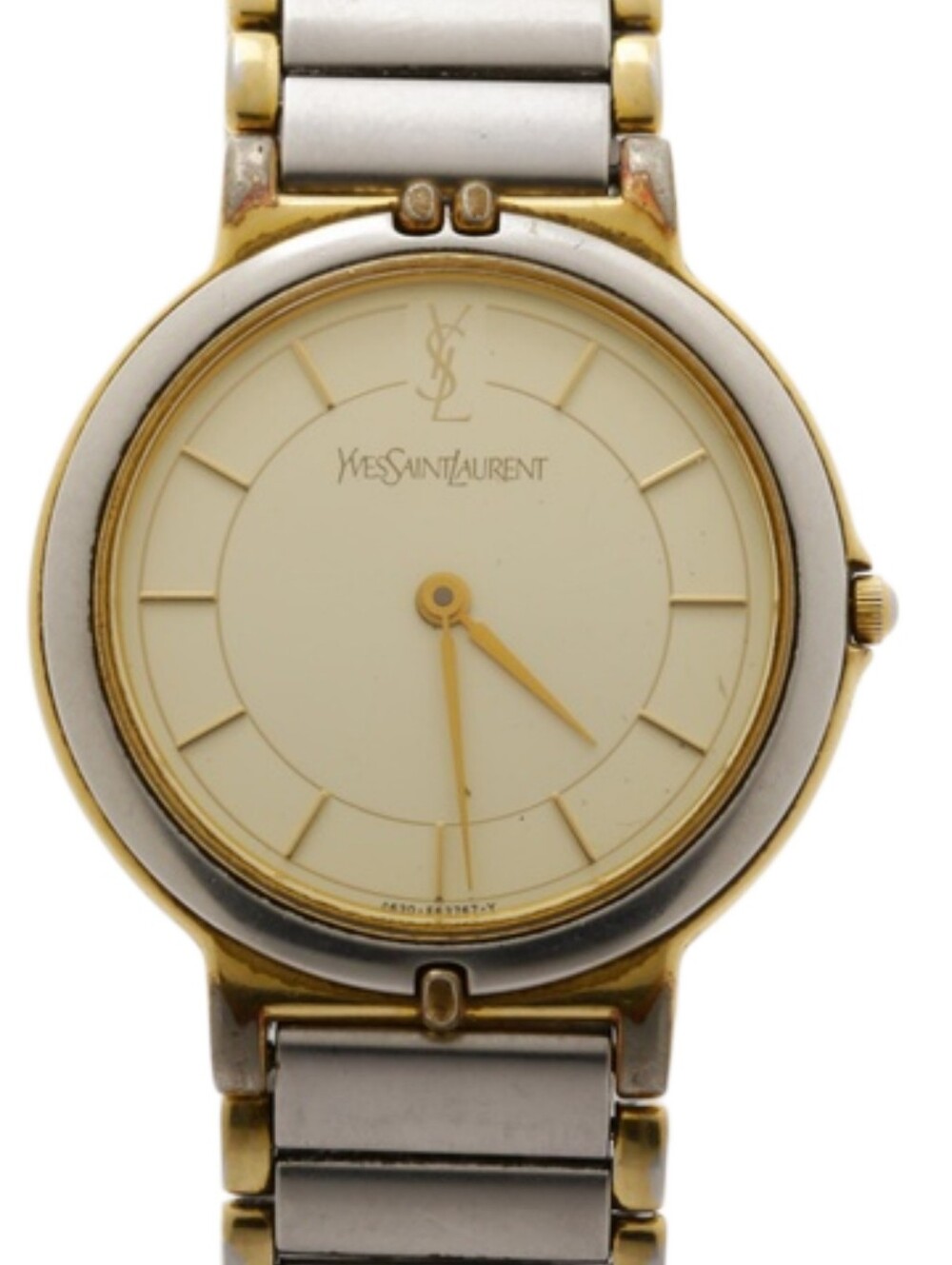 YSL Yves Saint Laurent Two-Tone Gold & Silver Round Bracelet Watch Vintage
